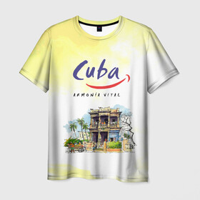 Мужская футболка 3D с принтом Куба в Новосибирске, 100% полиэфир | прямой крой, круглый вырез горловины, длина до линии бедер | cuba | карибы | куба | лето | пальмы | путешествия | солнце | туризм