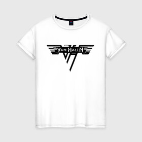 Женская футболка хлопок с принтом Van Halen Logo | Ван Хален (Z) в Новосибирске, 100% хлопок | прямой крой, круглый вырез горловины, длина до линии бедер, слегка спущенное плечо | lee roth | van halen | vh | алекс ван хален | вольфганг ван хален | глэм метал | дэвид ли рот | хард рок | хеви метал | эдди ван хален