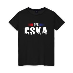 Женская футболка хлопок с принтом PFC CSKA в Новосибирске, 100% хлопок | прямой крой, круглый вырез горловины, длина до линии бедер, слегка спущенное плечо | cska | pfc | москва | пфк | пфк цска | рпл | рфпл | фк | футбол | цска | цска москва
