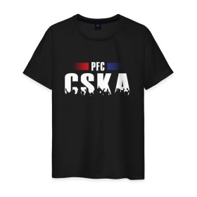 Мужская футболка хлопок с принтом PFC CSKA в Новосибирске, 100% хлопок | прямой крой, круглый вырез горловины, длина до линии бедер, слегка спущенное плечо. | cska | pfc | москва | пфк | пфк цска | рпл | рфпл | фк | футбол | цска | цска москва