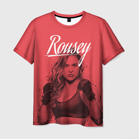 Мужская футболка 3D с принтом Ronda Rousey в Новосибирске, 100% полиэфир | прямой крой, круглый вырез горловины, длина до линии бедер | mma | ronda rousey | rowdy | ufc | мма | ронда роузи