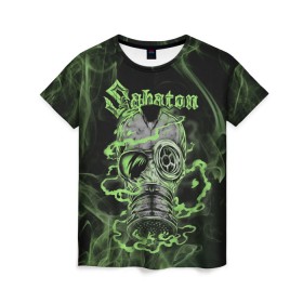 Женская футболка 3D с принтом Toxic Sabaton в Новосибирске, 100% полиэфир ( синтетическое хлопкоподобное полотно) | прямой крой, круглый вырез горловины, длина до линии бедер | Тематика изображения на принте: battle metal | sabaton | военный рок | йоаким броден | крис рёланд | пар сундстрём | рок | рок группа | хэви метал | шведская группа | шведский рок