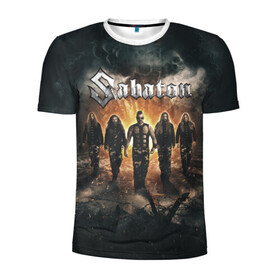 Мужская футболка 3D спортивная с принтом Sabaton Band в Новосибирске, 100% полиэстер с улучшенными характеристиками | приталенный силуэт, круглая горловина, широкие плечи, сужается к линии бедра | battle metal | sabaton | военный рок | йоаким броден | крис рёланд | пар сундстрём | рок | рок группа | хэви метал | шведская группа | шведский рок
