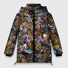 Женская зимняя куртка 3D с принтом FNaF стикербомбинг в Новосибирске, верх — 100% полиэстер; подкладка — 100% полиэстер; утеплитель — 100% полиэстер | длина ниже бедра, силуэт Оверсайз. Есть воротник-стойка, отстегивающийся капюшон и ветрозащитная планка. 

Боковые карманы с листочкой на кнопках и внутренний карман на молнии | Тематика изображения на принте: doodling | pattern | textures | tiles | дудлинг | игра. stickerbombing | коллаж | лица
голова | монстры | паттерны | паттрен | персонажи | пять ночей у фредди | тайлы | текстуры | фнаф | фон
