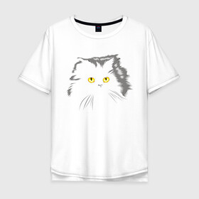 Мужская футболка хлопок Oversize с принтом Грозовой, кошак (пушистый) в Новосибирске, 100% хлопок | свободный крой, круглый ворот, “спинка” длиннее передней части | глаза | желтые | котиков | коты | пушистый