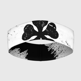 Повязка на голову 3D с принтом Черный Клевер с белой полосой в Новосибирске,  |  | asta | black bull | black clover | bull | clover | аста | бык | клевер | чёрный бык | чёрный клевер