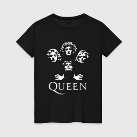 Женская футболка хлопок с принтом QUEEN (НА СПИНЕ) в Новосибирске, 100% хлопок | прямой крой, круглый вырез горловины, длина до линии бедер, слегка спущенное плечо | queen | rock | we will rock you | брайан мэи | группа queen | группа квин | джон дикон | квин | королева | король | роджер тейлор | рок | фредди меркьюри