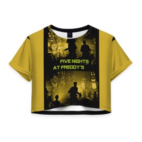 Женская футболка Crop-top 3D с принтом Five Nights at Freddys в Новосибирске, 100% полиэстер | круглая горловина, длина футболки до линии талии, рукава с отворотами | five | freddys | horror | nights | point and click | survival | игра | ночей | пять | фредди