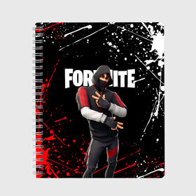 Тетрадь с принтом FORTNITE IKONIK в Новосибирске, 100% бумага | 48 листов, плотность листов — 60 г/м2, плотность картонной обложки — 250 г/м2. Листы скреплены сбоку удобной пружинной спиралью. Уголки страниц и обложки скругленные. Цвет линий — светло-серый
 | fortnite | fortnite 2 | fortnite x | ikonik | marshmello | ninja | ninja streamer | streamer | иконик | маршмелло | ниндзя | фортнайт | фортнайт 2 | фортнайт глава 2