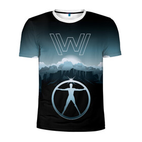 Мужская футболка 3D спортивная с принтом Westworld Landscape в Новосибирске, 100% полиэстер с улучшенными характеристиками | приталенный силуэт, круглая горловина, широкие плечи, сужается к линии бедра | vdosadir | westworld | джонатан нолан | западный мир | лиза джой | мир дикого запада | пейзаж