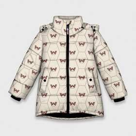 Зимняя куртка для девочек 3D с принтом Westworld Logo Pattern в Новосибирске, ткань верха — 100% полиэстер; подклад — 100% полиэстер, утеплитель — 100% полиэстер. | длина ниже бедра, удлиненная спинка, воротник стойка и отстегивающийся капюшон. Есть боковые карманы с листочкой на кнопках, утяжки по низу изделия и внутренний карман на молнии. 

Предусмотрены светоотражающий принт на спинке, радужный светоотражающий элемент на пуллере молнии и на резинке для утяжки. | Тематика изображения на принте: vdosadir | westworld | джонатан нолан | западный мир | лиза джой | мир дикого запада