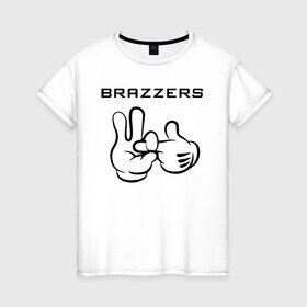 Женская футболка хлопок с принтом Brazzers в Новосибирске, 100% хлопок | прямой крой, круглый вырез горловины, длина до линии бедер, слегка спущенное плечо | brazzers | анани | бразерс | браззерс | братья | звезда | надпись | прикол | проно хуб | сайт | 