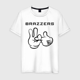 Мужская футболка хлопок с принтом Brazzers в Новосибирске, 100% хлопок | прямой крой, круглый вырез горловины, длина до линии бедер, слегка спущенное плечо. | brazzers | анани | бразерс | браззерс | братья | звезда | надпись | прикол | проно хуб | сайт | 