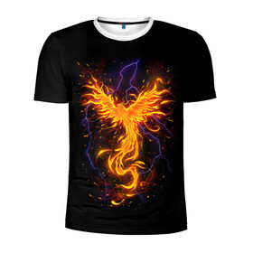 Мужская футболка 3D спортивная с принтом Phoenix в Новосибирске, 100% полиэстер с улучшенными характеристиками | приталенный силуэт, круглая горловина, широкие плечи, сужается к линии бедра | beast | bird | creature | fire | flame | myth | mythical | phoenix | space | зверь | космос | миф | мифические | мифическое | огонь | пламя | птица | существо | феникс