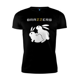 Мужская футболка премиум с принтом Brazzers в Новосибирске, 92% хлопок, 8% лайкра | приталенный силуэт, круглый вырез ворота, длина до линии бедра, короткий рукав | brazzers | а | бразерс | браззерс | братья | зайцы | звезда | кролики | надпись | прикол | проно хуб | сайт | 