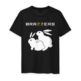 Мужская футболка хлопок с принтом Brazzers в Новосибирске, 100% хлопок | прямой крой, круглый вырез горловины, длина до линии бедер, слегка спущенное плечо. | brazzers | а | бразерс | браззерс | братья | зайцы | звезда | кролики | надпись | прикол | проно хуб | сайт | 