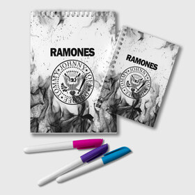 Блокнот с принтом RAMONES в Новосибирске, 100% бумага | 48 листов, плотность листов — 60 г/м2, плотность картонной обложки — 250 г/м2. Листы скреплены удобной пружинной спиралью. Цвет линий — светло-серый
 | Тематика изображения на принте: america | ramones | rock | usa | америка | джонни рамон | джоуи рамон | ди ди рамон | клем бурк | кристофер уорд | марки рамон | рамоунз | ричи рамон | рок | сша | томми рамон