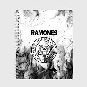 Тетрадь с принтом RAMONES в Новосибирске, 100% бумага | 48 листов, плотность листов — 60 г/м2, плотность картонной обложки — 250 г/м2. Листы скреплены сбоку удобной пружинной спиралью. Уголки страниц и обложки скругленные. Цвет линий — светло-серый
 | Тематика изображения на принте: america | ramones | rock | usa | америка | джонни рамон | джоуи рамон | ди ди рамон | клем бурк | кристофер уорд | марки рамон | рамоунз | ричи рамон | рок | сша | томми рамон