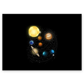 Поздравительная открытка с принтом Солнечная Система в Новосибирске, 100% бумага | плотность бумаги 280 г/м2, матовая, на обратной стороне линовка и место для марки
 | Тематика изображения на принте: earth | mars | nasa | planet | planets | space | star | stars | sun | system | венера | звезды | земля | космос | марс | меркурий | планета | планеты | сатурн | система | солнце | уран | юпитер