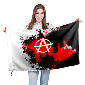 Флаг 3D с принтом АНАРХИЯ в Новосибирске, 100% полиэстер | плотность ткани — 95 г/м2, размер — 67 х 109 см. Принт наносится с одной стороны | anarchy | анархия | анархо коммунизм | граффити | символ | стена | череп