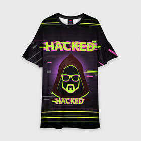 Детское платье 3D с принтом Hacked в Новосибирске, 100% полиэстер | прямой силуэт, чуть расширенный к низу. Круглая горловина, на рукавах — воланы | cybepunk | hacked | hacker | it | аноним | анонимус | взлом | взломщик | киберпанк | программист | хак | хакер
