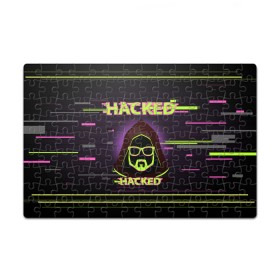 Пазл магнитный 126 элементов с принтом Hacked в Новосибирске, полимерный материал с магнитным слоем | 126 деталей, размер изделия —  180*270 мм | Тематика изображения на принте: cybepunk | hacked | hacker | it | аноним | анонимус | взлом | взломщик | киберпанк | программист | хак | хакер