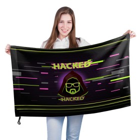 Флаг 3D с принтом Hacked в Новосибирске, 100% полиэстер | плотность ткани — 95 г/м2, размер — 67 х 109 см. Принт наносится с одной стороны | cybepunk | hacked | hacker | it | аноним | анонимус | взлом | взломщик | киберпанк | программист | хак | хакер