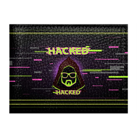 Обложка для студенческого билета с принтом Hacked в Новосибирске, натуральная кожа | Размер: 11*8 см; Печать на всей внешней стороне | Тематика изображения на принте: cybepunk | hacked | hacker | it | аноним | анонимус | взлом | взломщик | киберпанк | программист | хак | хакер