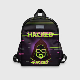Детский рюкзак 3D с принтом Hacked в Новосибирске, 100% полиэстер | лямки с регулируемой длиной, сверху петелька, чтобы рюкзак можно было повесить на вешалку. Основное отделение закрывается на молнию, как и внешний карман. Внутри дополнительный карман. По бокам два дополнительных кармашка | cybepunk | hacked | hacker | it | аноним | анонимус | взлом | взломщик | киберпанк | программист | хак | хакер