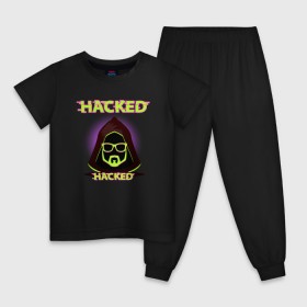 Детская пижама хлопок с принтом Hacked в Новосибирске, 100% хлопок |  брюки и футболка прямого кроя, без карманов, на брюках мягкая резинка на поясе и по низу штанин
 | cybepunk | hacked | hacker | it | аноним | анонимус | взлом | взломщик | киберпанк | программист | хак | хакер