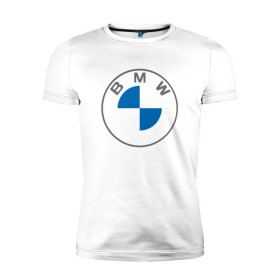 Мужская футболка премиум с принтом BMW LOGO 2020 в Новосибирске, 92% хлопок, 8% лайкра | приталенный силуэт, круглый вырез ворота, длина до линии бедра, короткий рукав | bmw | bmw motorsport | bmw performance | carbon | m | motorsport | performance | sport | бмв | карбон | моторспорт | спорт