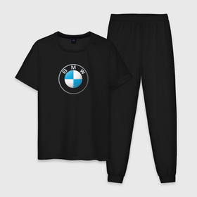Мужская пижама хлопок с принтом BMW LOGO 2020 в Новосибирске, 100% хлопок | брюки и футболка прямого кроя, без карманов, на брюках мягкая резинка на поясе и по низу штанин
 | bmw | bmw motorsport | bmw performance | carbon | m | motorsport | performance | sport | бмв | карбон | моторспорт | спорт
