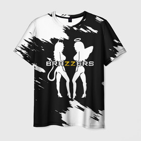 Мужская футболка 3D с принтом Brazzers в Новосибирске, 100% полиэфир | прямой крой, круглый вырез горловины, длина до линии бедер | brazzers | ана | ангел | бразерс | браззерс | братья | демон | звезда | надпись | прикол | проно хуб | сайт | 