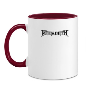 Кружка двухцветная с принтом Megadeth в Новосибирске, керамика | объем — 330 мл, диаметр — 80 мм. Цветная ручка и кайма сверху, в некоторых цветах — вся внутренняя часть | Тематика изображения на принте: dave mustaine | megadeth | music | rock | дирк вербурен | дэвид эллефсон | дэйв мастейн | кико лоурейро | мегадеф | музыка | рок | трэш метал | хард рок | хеви метал