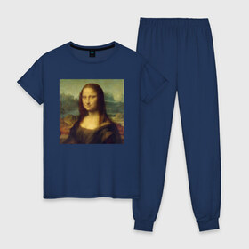 Женская пижама хлопок с принтом Mona Lisa pixels в Новосибирске, 100% хлопок | брюки и футболка прямого кроя, без карманов, на брюках мягкая резинка на поясе и по низу штанин | mona lisa | pixels | искусство | картина | мона лиза | пиксели
