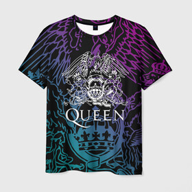 Мужская футболка 3D с принтом QUEEN в Новосибирске, 100% полиэфир | прямой крой, круглый вырез горловины, длина до линии бедер | queen | rock | we will rock you | брайан мэи | группа queen | группа квин | джон дикон | квин | королева | король | роджер тейлор | рок | фредди меркьюри