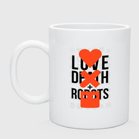 Кружка керамическая с принтом LOVE DEATH ROBOTS (LDR) в Новосибирске, керамика | объем — 330 мл, диаметр — 80 мм. Принт наносится на бока кружки, можно сделать два разных изображения | death | fantastic | future | ldr | love | love death and robots | love death robots | netflix | robots | sci fi | будущее | лдр | любовь | нетфликс | роботы | фантастика