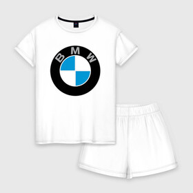 Женская пижама с шортиками хлопок с принтом BMW в Новосибирске, 100% хлопок | футболка прямого кроя, шорты свободные с широкой мягкой резинкой | bmw | brand | car | germany | logo | speed | беха | бмв | бренд | германия | дрифт | лого | логотип | машина | надпись | парню | скорость | тачка | фирма