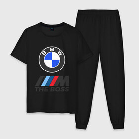 Мужская пижама хлопок с принтом BMW BOSS в Новосибирске, 100% хлопок | брюки и футболка прямого кроя, без карманов, на брюках мягкая резинка на поясе и по низу штанин
 | Тематика изображения на принте: bmw | bmw performance | m | motorsport | performance | бмв | бэха | моторспорт