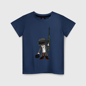 Детская футболка хлопок с принтом PUBG в Новосибирске, 100% хлопок | круглый вырез горловины, полуприлегающий силуэт, длина до линии бедер | игра | игрок | игры | оружие | пабг | пубг | сковородка | сковородка пабг | сковородка пубг | солдат | человечки | чибики