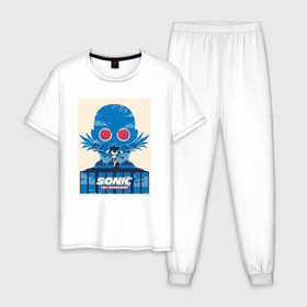 Мужская пижама хлопок с принтом Sonic в Новосибирске, 100% хлопок | брюки и футболка прямого кроя, без карманов, на брюках мягкая резинка на поясе и по низу штанин
 | game | poster | sega | sonic | игра | постер | сега | соник