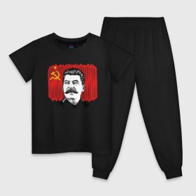 Детская пижама хлопок с принтом Сталин и флаг СССР в Новосибирске, 100% хлопок |  брюки и футболка прямого кроя, без карманов, на брюках мягкая резинка на поясе и по низу штанин
 | Тематика изображения на принте: джугашвили | иосиф | капитал | капитализм | коба | коммунизм | коммунист | маркс | победа | ретро | родина | серп и молот | советский союз | социализм | социалист | ссср | сталин | страна | флаг