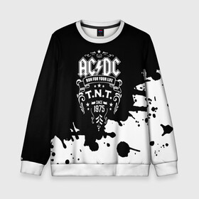 Детский свитшот 3D с принтом AC/DC T.N.T. в Новосибирске, 100% полиэстер | свободная посадка, прямой крой, мягкая тканевая резинка на рукавах и понизу свитшота | Тематика изображения на принте: ac dc | acdc | acdc ас дс | angus | back in black | highway to hell | mckinnon | young | австралийская | ангус янг | ас дс | асдс | блюз | в форме | гитара | группа | крис слэйд | метал | молния | музыка | п | певец | рок | рок н ролл