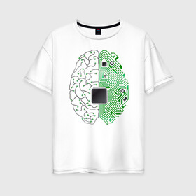 Женская футболка хлопок Oversize с принтом Программист в Новосибирске, 100% хлопок | свободный крой, круглый ворот, спущенный рукав, длина до линии бедер
 | айтишник | голова | ии | кодер | компьютер | микросхема | мозг | парню | прикольная | программирование | программист | профессия | процессор | специальность | хобби | цп