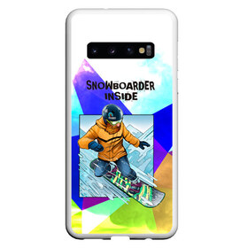 Чехол для Samsung Galaxy S10 с принтом Сноуборд в Новосибирске, Силикон | Область печати: задняя сторона чехла, без боковых панелей | snowboard | активный отдых | бородач | горы | доска | снег | сноуборд | сноубордист