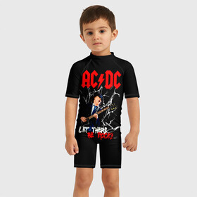Детский купальный костюм 3D с принтом AC/DC let there be rock! в Новосибирске, Полиэстер 85%, Спандекс 15% | застежка на молнии на спине | ac dc | acdc | acdc ас дс | angus | back in black | highway to hell | mckinnon | young | австралийская | ангус янг | ас дс | асдс | блюз | в форме | гитара | группа | крис слэйд | метал | молния | музыка | п | певец | рок | рок н ролл