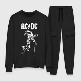 Женский костюм хлопок с принтом AC/DC в Новосибирске, 100% хлопок | на свитшоте круглая горловина, мягкая резинка по низу. Брюки заужены к низу, на них два вида карманов: два 