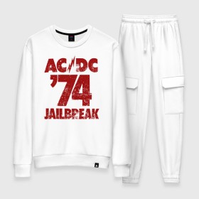 Женский костюм хлопок с принтом AC/DC 74 jailbreak в Новосибирске, 100% хлопок | на свитшоте круглая горловина, мягкая резинка по низу. Брюки заужены к низу, на них два вида карманов: два 