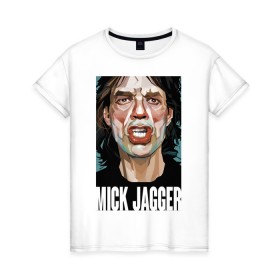 Женская футболка хлопок с принтом MICK JAGGER в Новосибирске, 100% хлопок | прямой крой, круглый вырез горловины, длина до линии бедер, слегка спущенное плечо | mick jagger | music | rock | rolling stones | музыка | рок