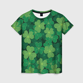 Женская футболка 3D с принтом Ирландский клевер в Новосибирске, 100% полиэфир ( синтетическое хлопкоподобное полотно) | прямой крой, круглый вырез горловины, длина до линии бедер | clover | day | ireland.lucky | irish | patrick | patricks | shamrock | день | зеленая | зеленый | ирландский | клевер | купить | патрик | патрика | святого | святой